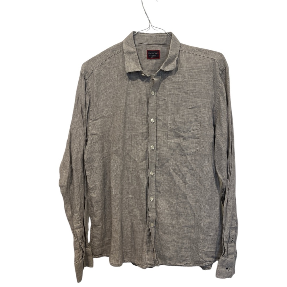 UNTUCKit Shirt Men’s XL X-Large Grey White Button‎ Up Long Sleeve Linen Casual